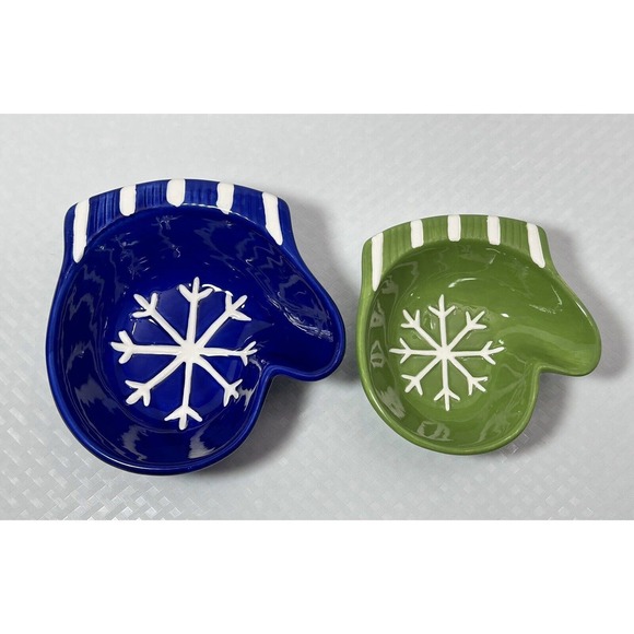 2 Vintage BW Boston Warehouse Christmas Mitten Nesting Serving BOWLS - Picture 6 of 13